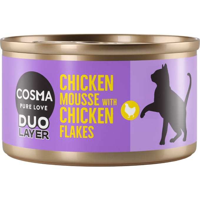 6x70g Kippenmousse met stukjes Kip DUO Layer Cosma Kattenvoer