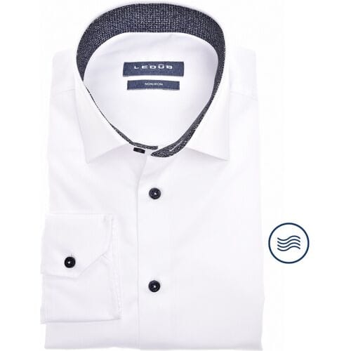 Ledûb Overhemd Cotton Blend Collar Contrast Wit-Donker Blauw / male