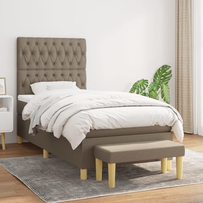 vidaXL - Boxspring - met - matras - stof - taupe - 100x200 - cm