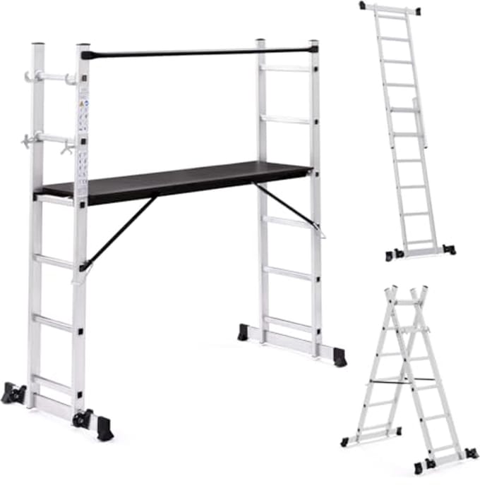 Multifunctionele aluminium steiger met platform en wielen - hoogte 165 cm