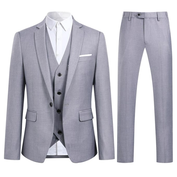 3-delig modieus grijs pak met één knoop, slim fit