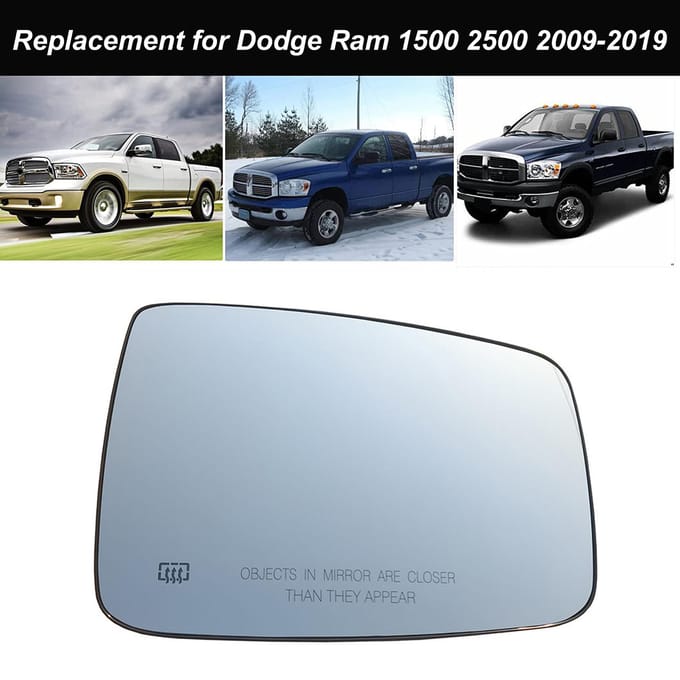 Miroir chauffant en verre côté passager droit, remplacement de miroir chauffant pour Dodge Ram 1500 2009 – 2019 Left Side blanc