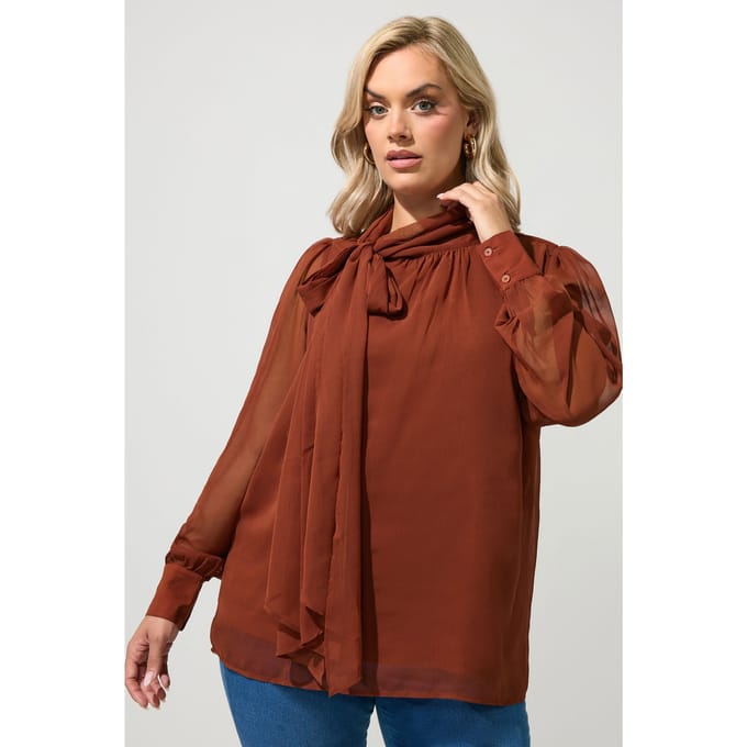 Yours London Bruine Blouse Met Strik Aan De Zijkant Size 38