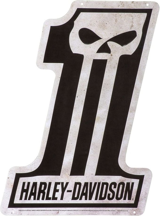 Harley-Davidson #1 Schedel Tinnen Bord Met Reliëf - 46 x 32 cm