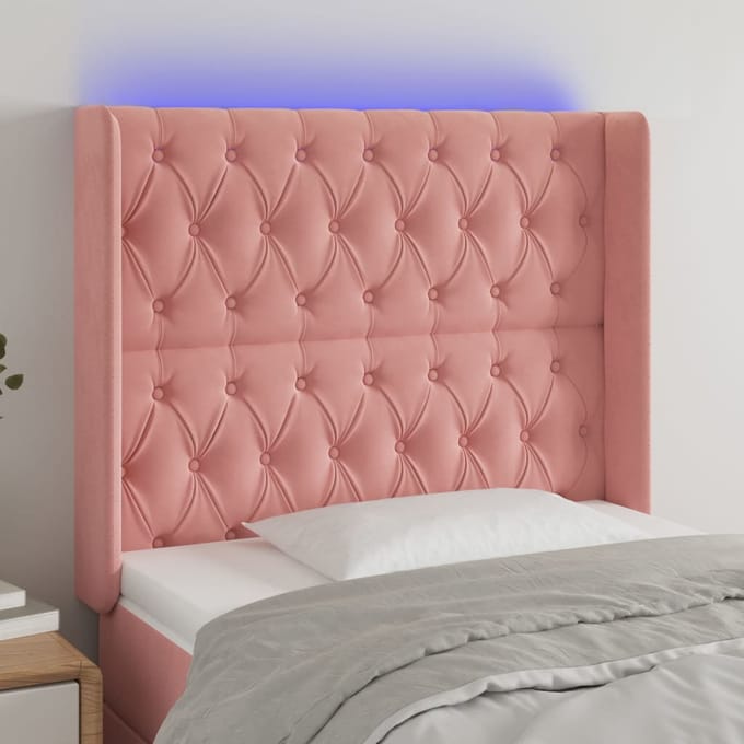 vidaXL - Hoofdbord - LED - 93x16x118/128 - cm - fluweel - roze