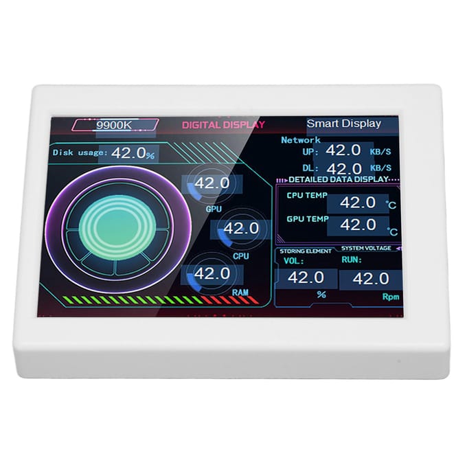 Computertemperatuurmonitor 3,5 inch IPS Type C Traploos dimmen Roterende Thema-editor PC CPU-gegevens wit