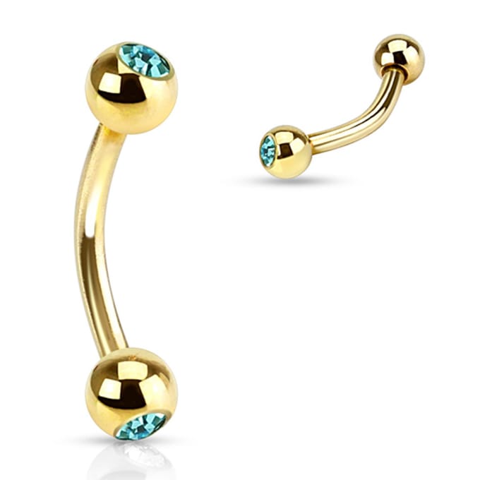 Rook piercing steentje aqua gold plated