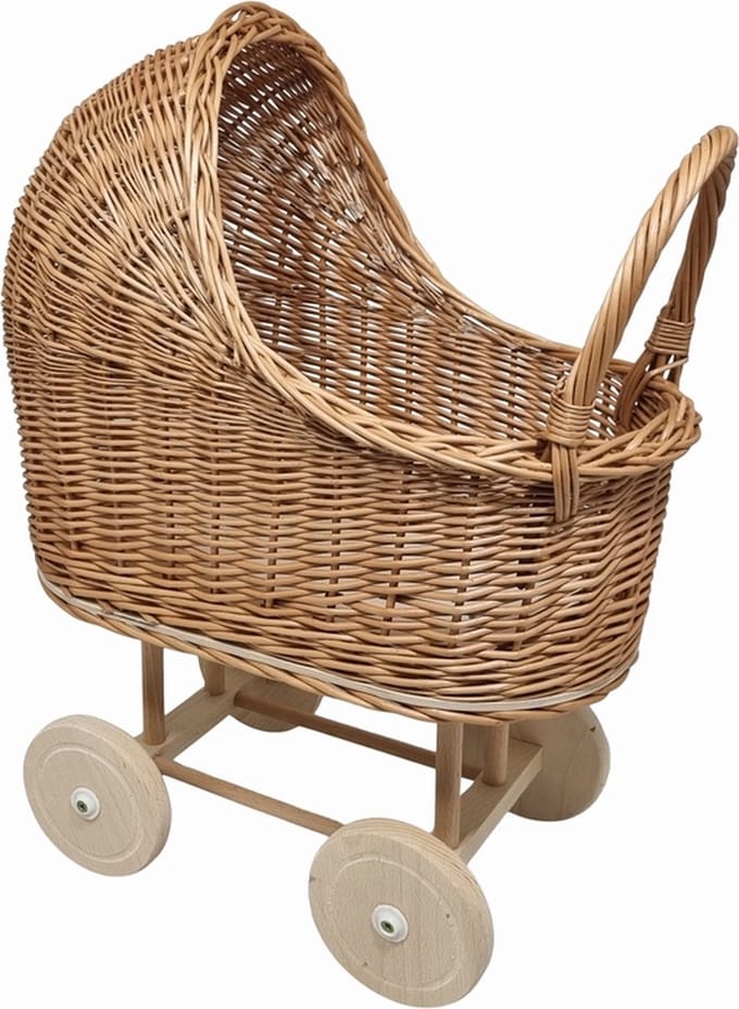 Playwood - Rieten Houten Poppenwagen