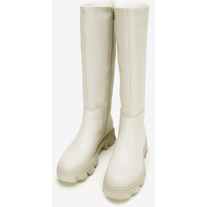 Wittchen Dames leren laarzen met dikke zool en rits, grijsbeige, natuurleer
