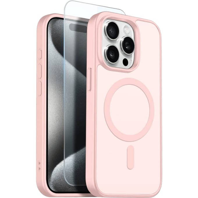 Northjo 2-in-1 iPhone 15 Pro Hoesje – Shockproof, MagSafe + Screenprotector Roze