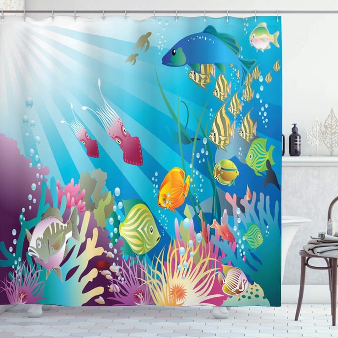 ABAKUHAUS Onderwater Douchgordijn – 175x180 cm – Polyester