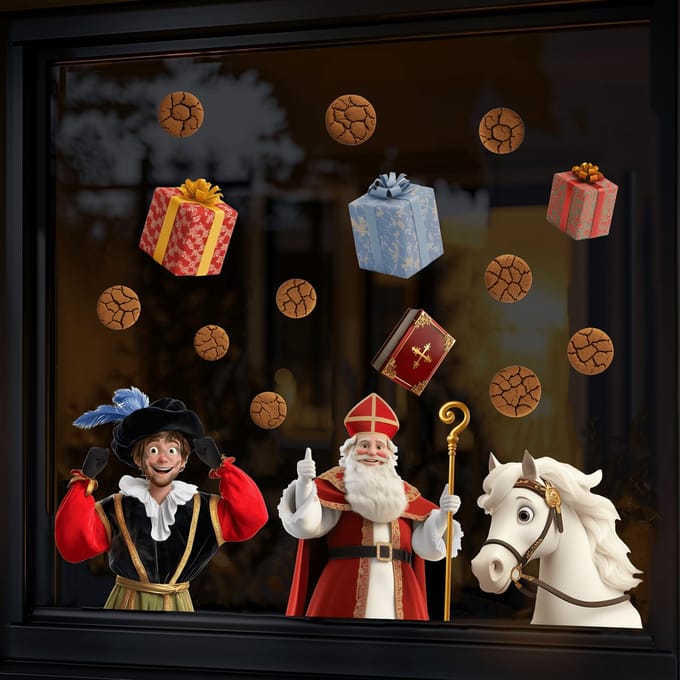 Raamstickers Sinterklaas MEDIUM set - Statische herbruikbare - Sinterklaas decoratie