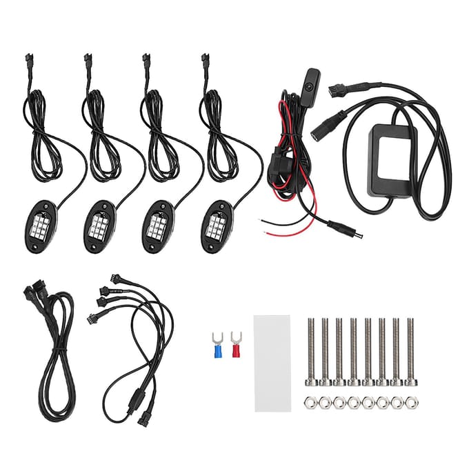 4 pièces Lumière LED RVB Clignotante Multi-couleurs Lumière de Roche Éclairage de Bas de Caisse Bluetooth Sans Fil black
