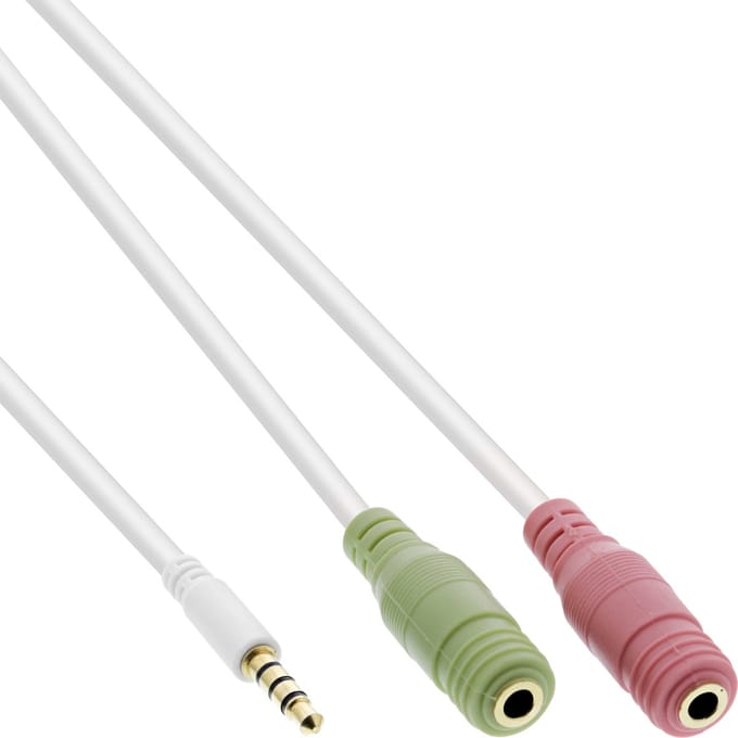 3,5mm 4-polig > 2x 3,5mm headset adapter (CTIA/AHJ) / verguld - wit - 1 meter
