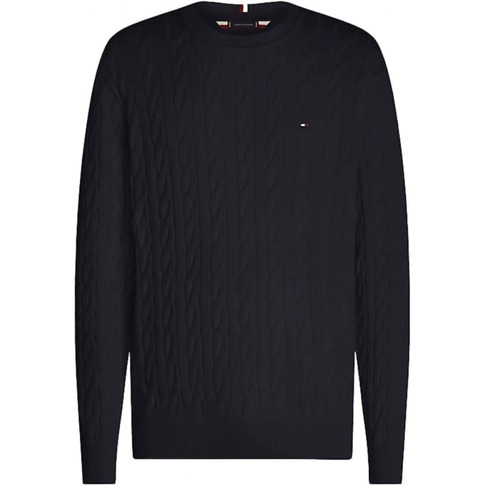 Tommy Hilfiger heren pullover katoen - Classic Cable Crew Neck - donkerblauw