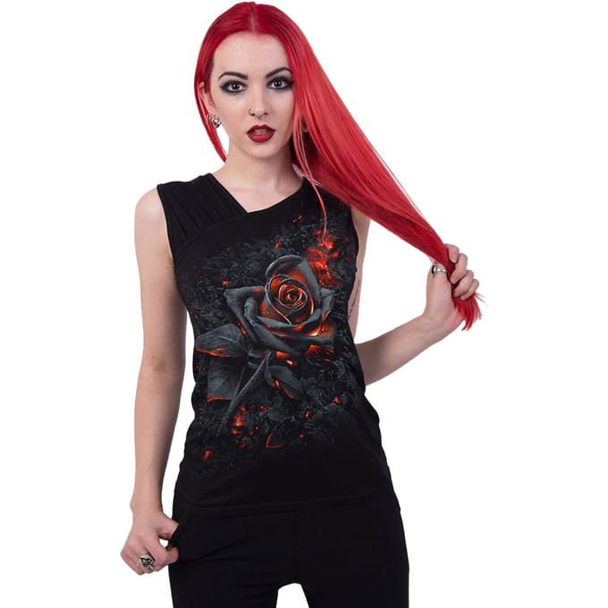 Spiral Dames/Dames Burnt Rose Gathered Schouder Vest Top (Zwart)