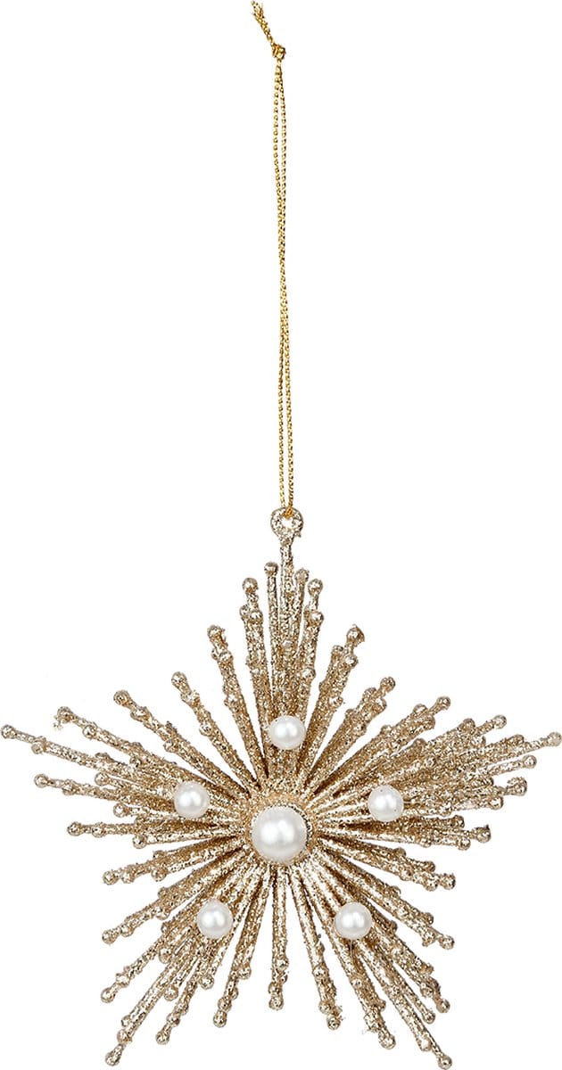 JJA - Gouden galaxy ster hanger glitter 12 cm met parels
