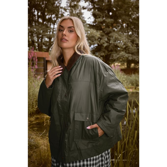 Yours Groene Gewaxte Parka Jas Size 48