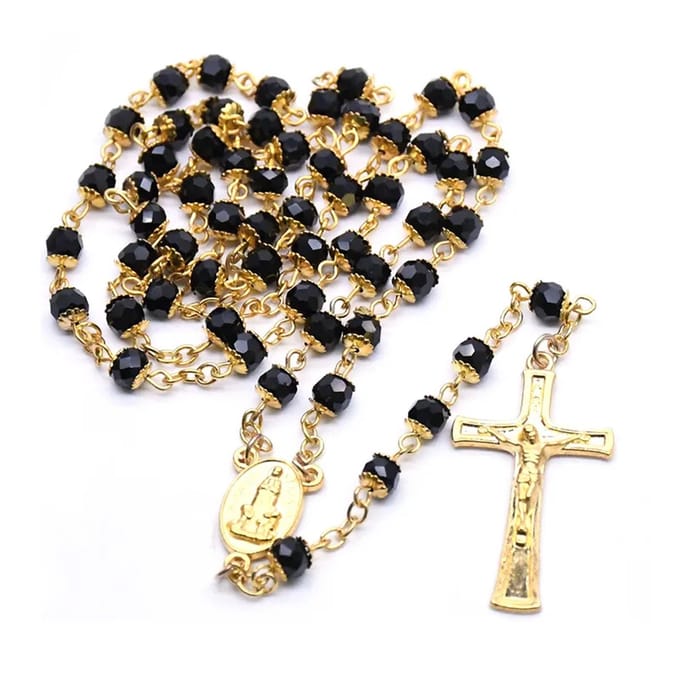 Goud (kleur) ketting met Maria Rozenkrans medaille en kruisje