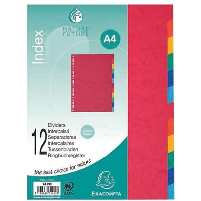Exacompta Tabbladen in glanskarton 225g - 12 tabs - A4 - Geassorteerd - 1412E