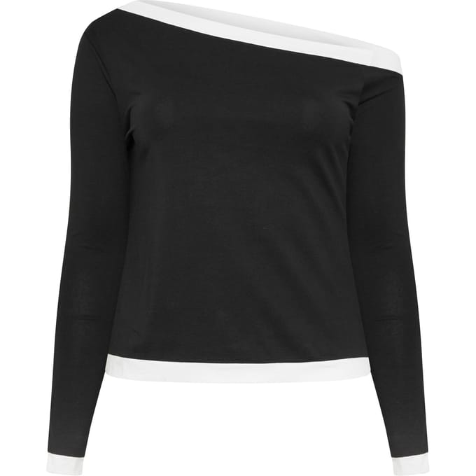 Limited Collection Zwarte Contrasterende Top Met Blote Schouders Size 48