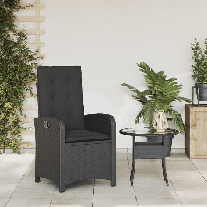 vidaXL - Tuinstoel - verstelbaar - met - kussens - poly - rattan - zwart