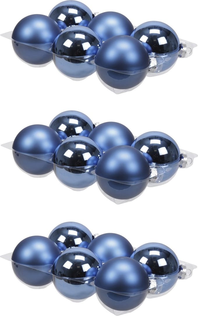 18x stuks kerstversiering kerstballen blauw (basic) van glas - 8 cm - mat/glans - Kerstboomversiering