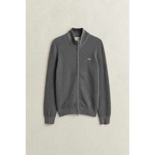 Gant Vest Solid Color Micro Textured Cotton Zip Dark Grey Melange / male