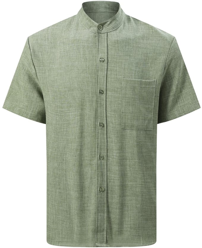 ALLTHEMEN Heren Casual Opstaande Kraag Kort Overhemd - Regular Fit - S