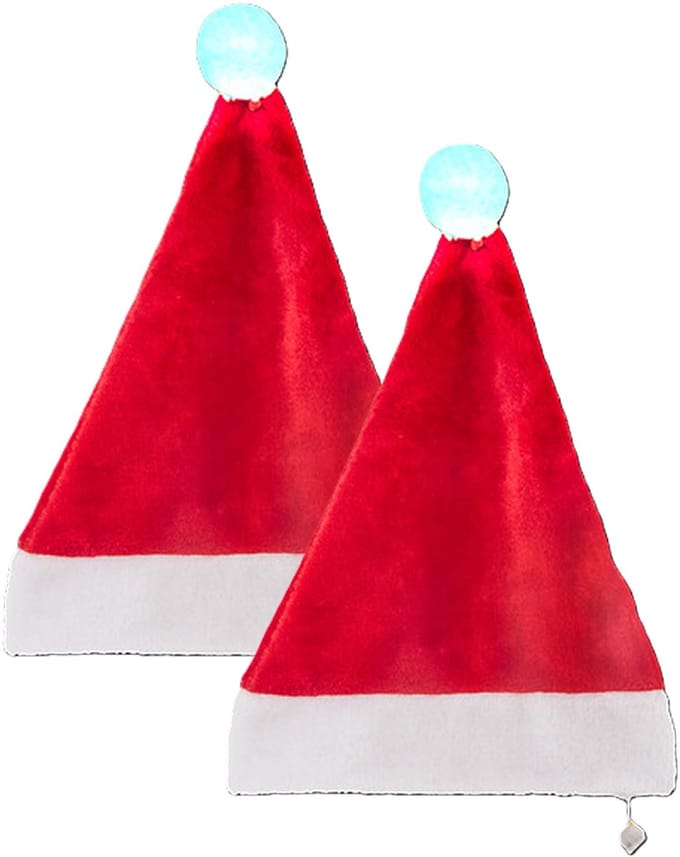 Feeric Christmas Kerstmuts - 2x - rood - met verlichte pompon - D60 x P30 cm - polyester - voor volwassenen
