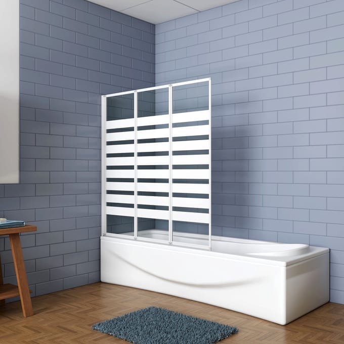 Aica Badwand 130x140cm-3-Delig Inklapbaar 4mm Gehard Glas-Grijs Frame-linkerkant Montage