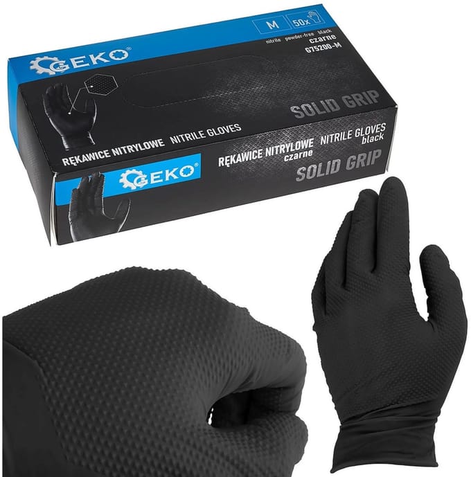 GEKO Nitrile handschoenen - stevige grip - zwart - maat M - 50 stuks