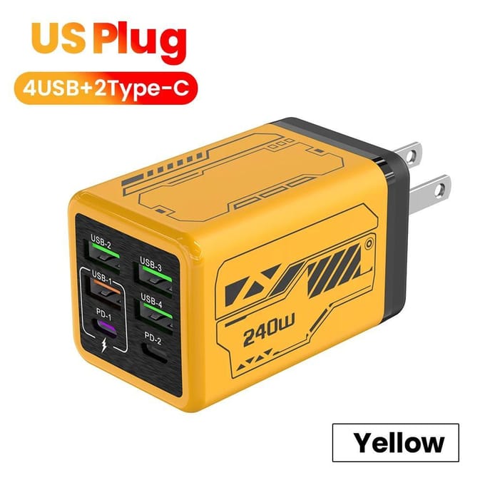 240W 6 Poorten 4USB+2Type C Super Snel Opladen Mobiele Telefoon Oplader USB3.0 PD3.0 EU/US Oplader Voor Android US Plug
