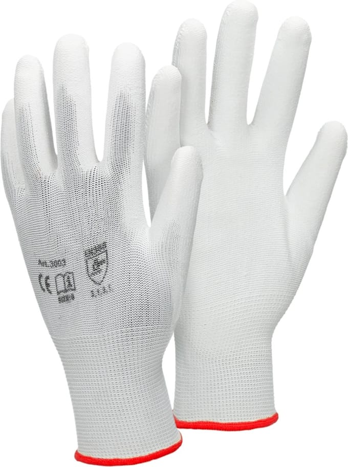 4 paar werkhandschoenen Nylon met PU-coating Maat 7-S Wit