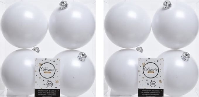 Decoris Kerstballen - 32x st - wit - 10 cm - kunststof - kerstversiering