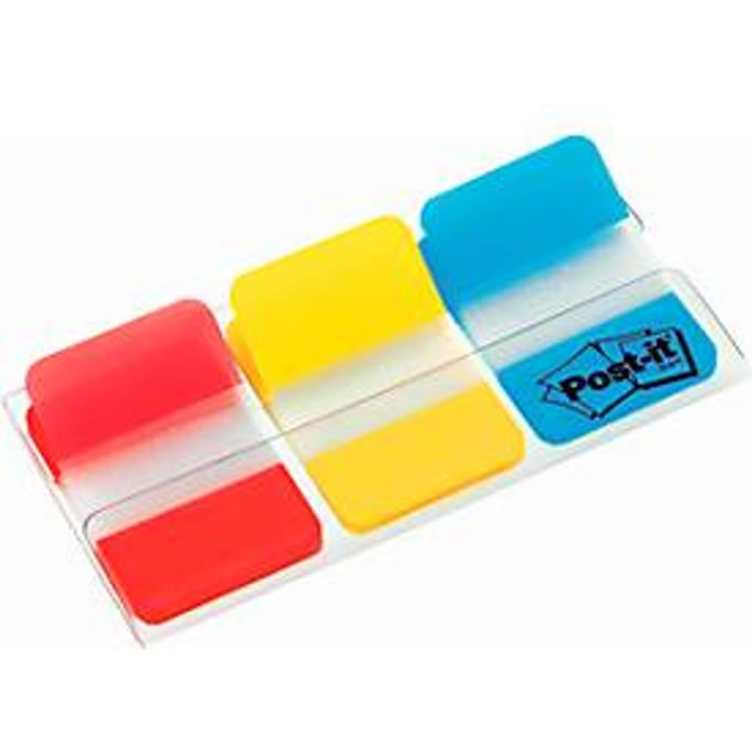 Post-it® Index Strong, Blauw, Rood, Geel, 25.4 x 38 mm, 22 Tabs/Kleur/Dispenser