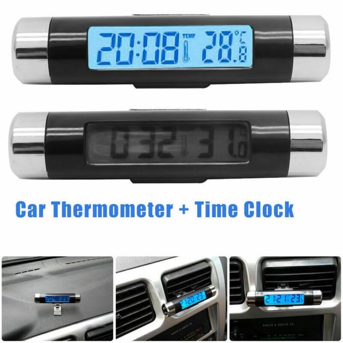 Auto Klok Thermometer Vatvormig LCD Display Luchtventilatie Clip-on LED Auto Digitale Klok Thermometer black