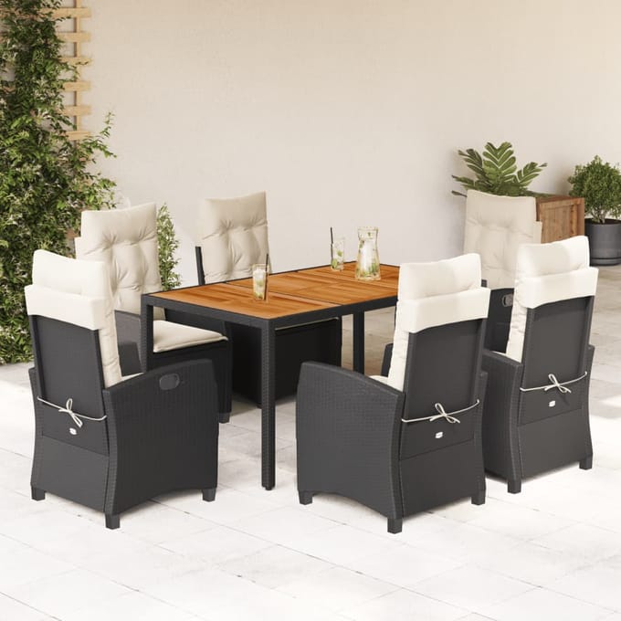 vidaXL - 7-delige - Tuinset - met - kussens - poly - rattan - zwart