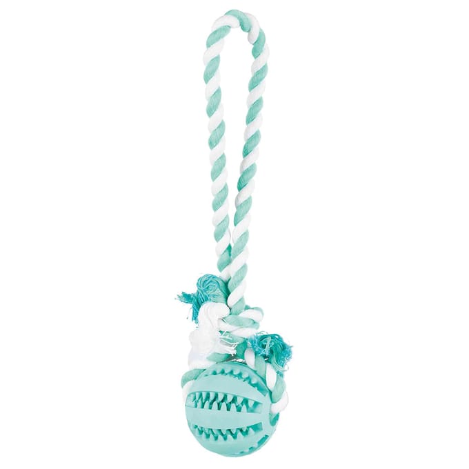 Hondenspeeltje mint rubberen bal aan touw Trixie Denta Fun