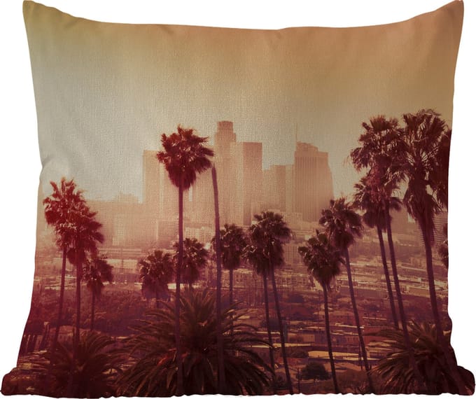 Tuinkussen - Palmboom - Skyline - Zonsondergang - Architectuur - 40x40 cm - Weerbestendig