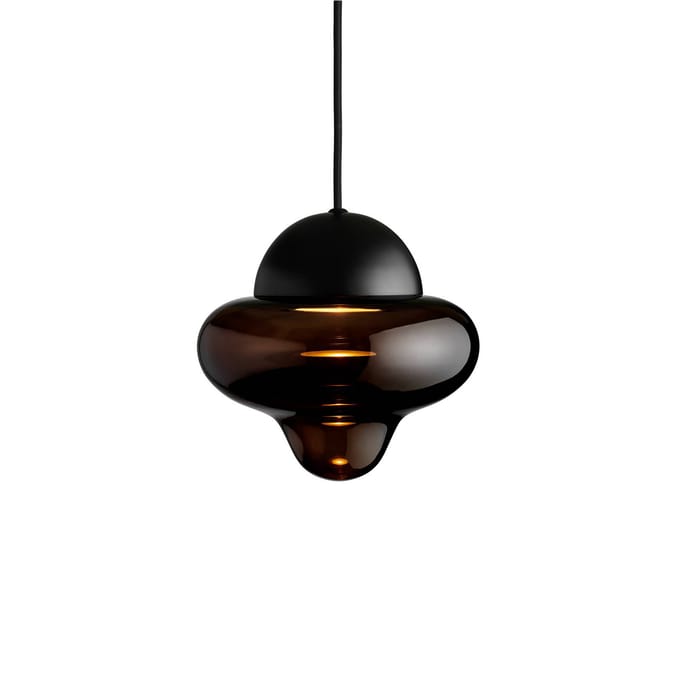 DESIGN BY US LED hanglamp Nutty, bruin/zwart, Ø 18,5 cm, glas