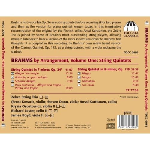 Zebra String Trio - Brahms by Arrangement Volume One (CD)