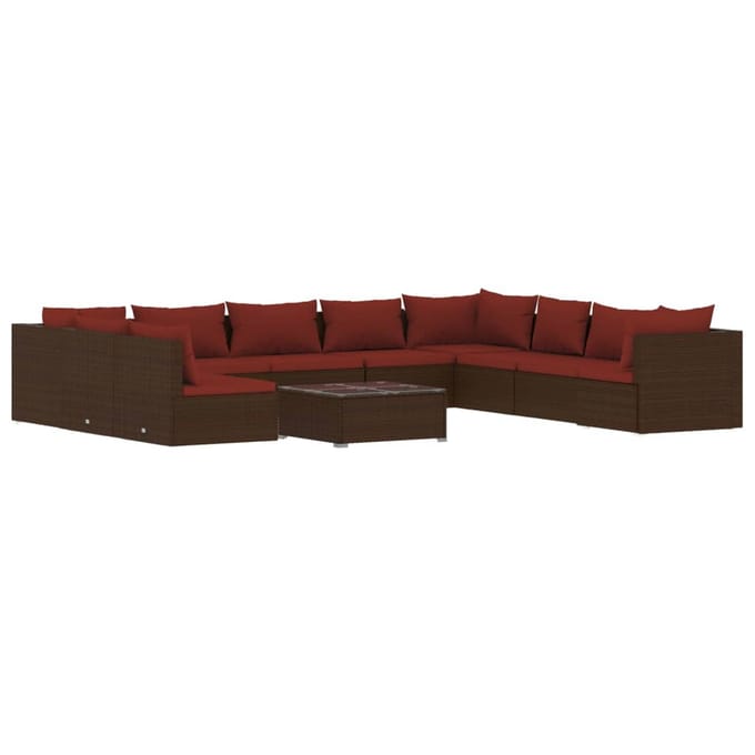 vidaXL - 11-delige - Loungeset - met - kussens - poly - rattan - bruin