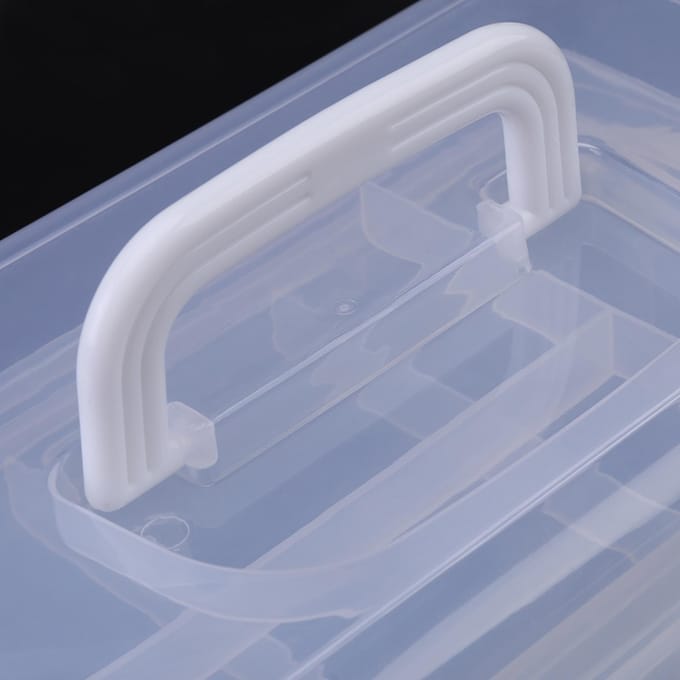 Plastic Opvouwbare Drie Laags Opbergdoos Gereedschapsorganizer Container Koffer m/HandvatTransparant gray