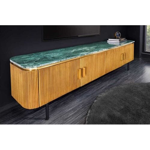 TV lowboard mangohout messing groen marmer 160 cm