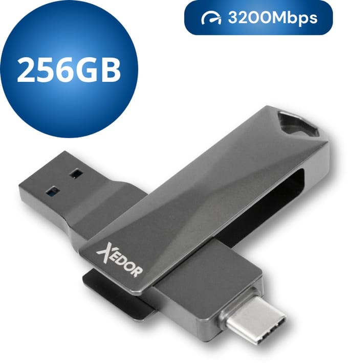 Xedor® Plus - USB Stick - 256 GB - 3200Mbps - USB C en A - iPhone en Android