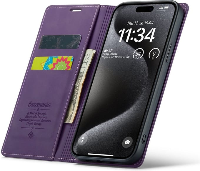 CaseMania Bookcase hoesje geschikt voor Apple iPhone 14 Plus - Effen Paars - Kunstleer