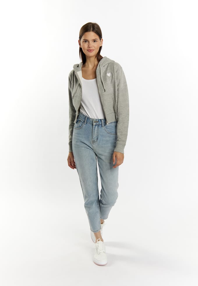 Mymo Bijgesneden hoodie met rits Dames grijs melange