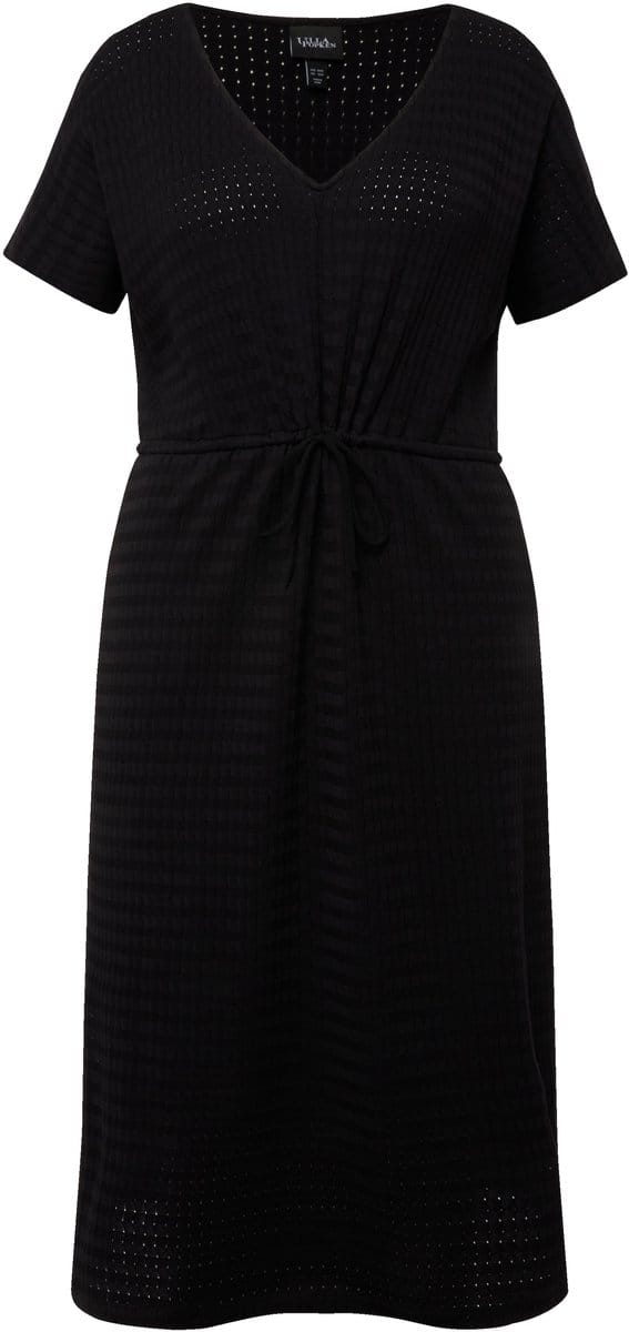 Ulla Popken - Dames - Jersey midi-jurk structuur jersey V-hals korte mouwen - Zwart - Maat 54+