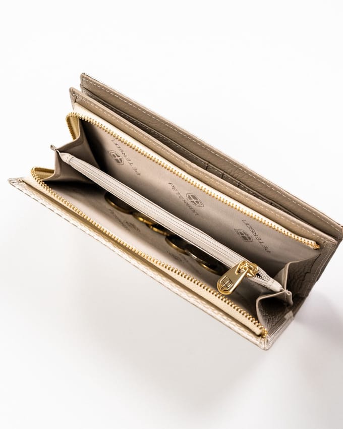 Peterson - Luxe Dames Portemonnee - Groot Verticaal Model - Lakleer - RFID-Beveiliging - Beige/Bruin